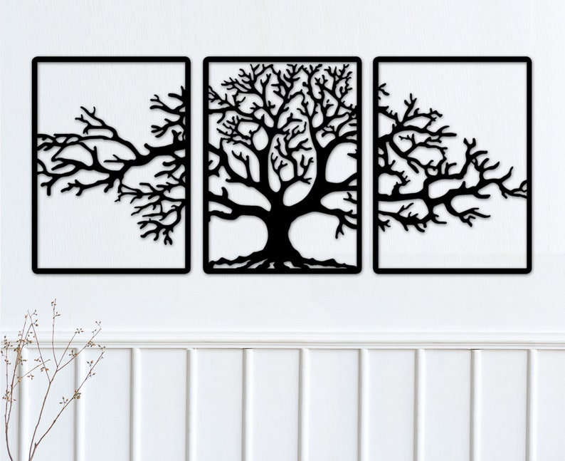 Tree of Life 3 Panels Triptych Wood Wall Art Gallery Wall Etsy