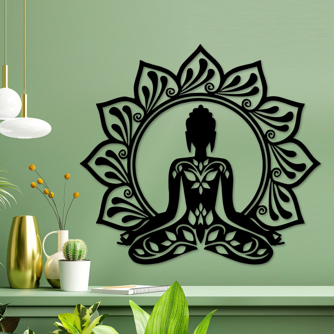 Meditating Buddha Wall Art, Wooden Mandala, Zen Wall Decor, Meditation