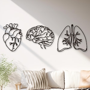 Medical Wood Art, Triptych Office Decor, Anatomical Heart Brain Lungs, Doctor Gift, Nurse Rooom Wall Artwork, 3 Piece Wall Sign, Science Art
