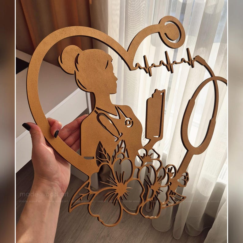 Medische kunst aan de muur, bloemen stethoscoop houtdecor, cadeau verpleegkundige, teken ademhalingstherapeut, kamer verpleegkundige, afstudeercadeau, decor dokterspraktijk afbeelding 9