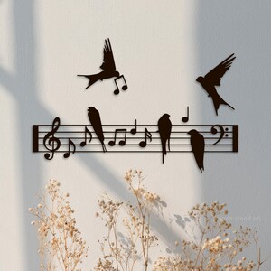 Bird with Music Note, Wood Sheet Music Art, Song Wall Hanging, Piano Decor, Flying Swallow Living Room Artwork, Gifts for Musicians