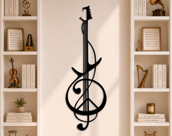 Guitar Wall Art, Wooden Music Decor, Bedroom Wall Hanging, Musician Gift, Guitar Player Gift, Recording Studio Artwork, Music Room Sign