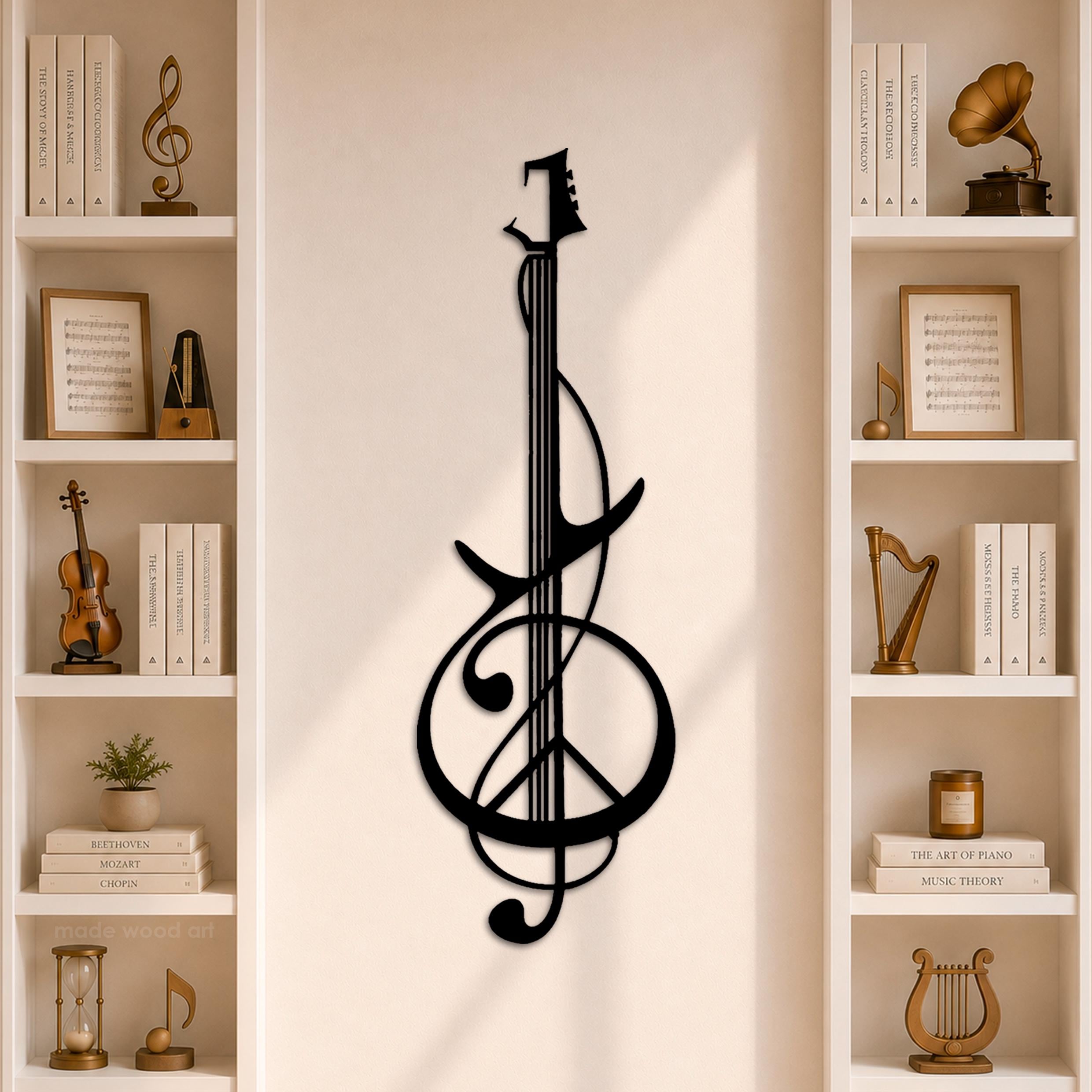 Guitar Wall Art, Wooden Music Decor, Bedroom Wall Hanging