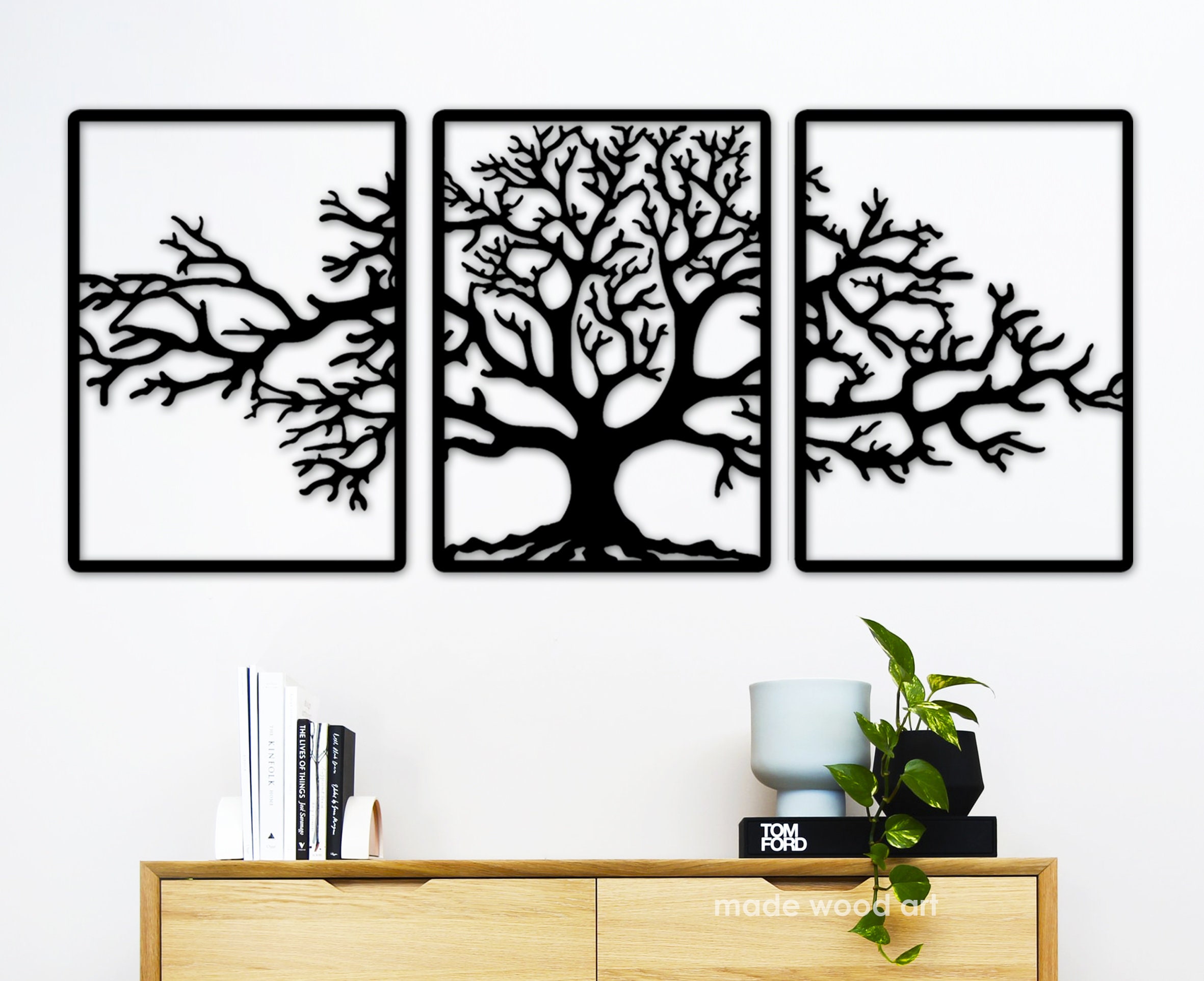 Tree of life 3 panels Triptych wood wall art Gallery wall set Etsy