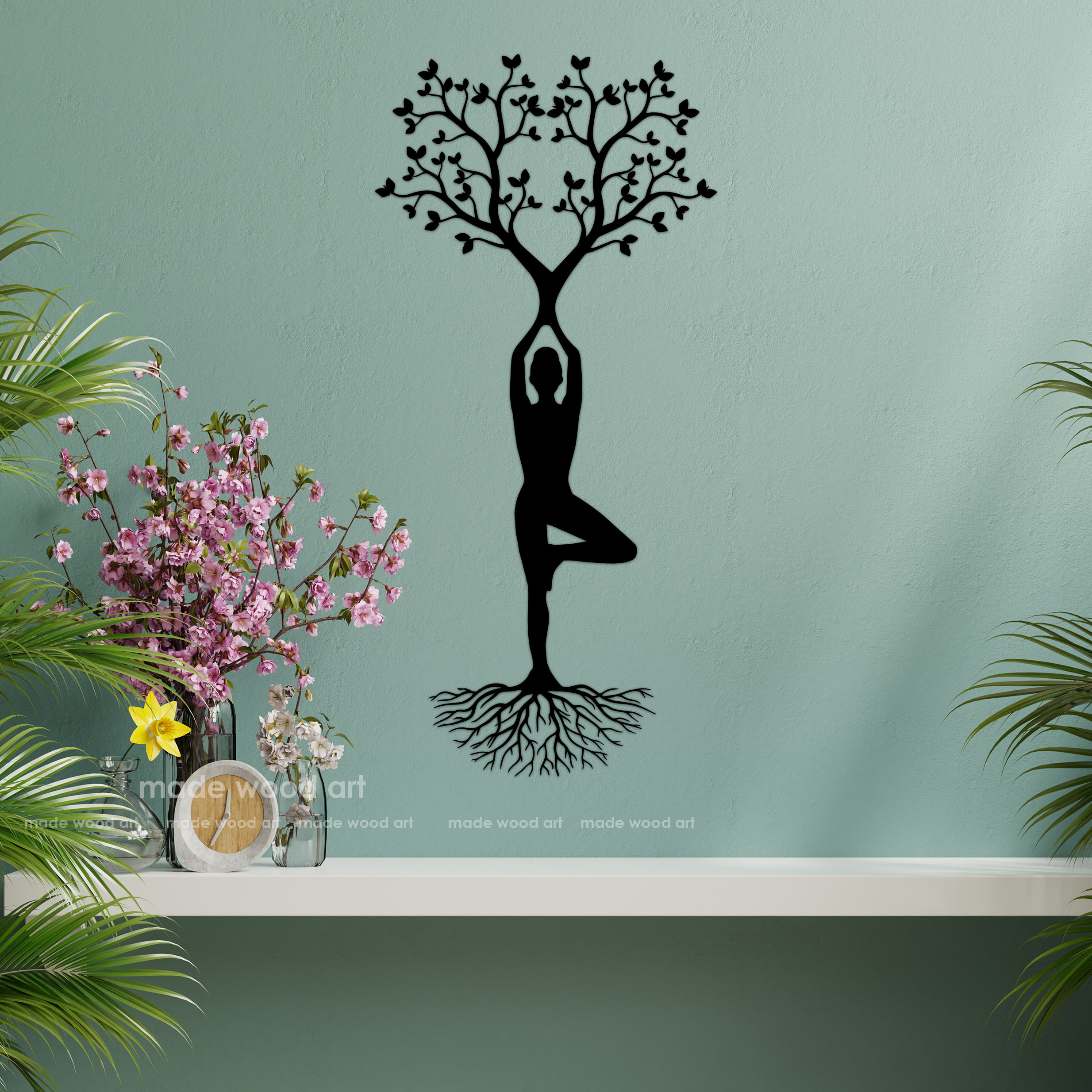 Yoga Tree Art Wood Wall Art Yoga Décor Wooden Wall Decor Etsy