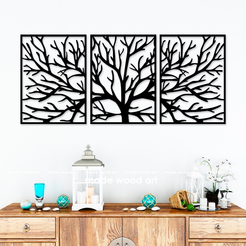 Tree of life 3 panels Triptych Wood wall art Large tree of Etsy