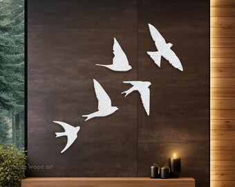 Wooden Birds Wall Decor, Flying Birds Art, Texture Wall Sculpture, Minimalist Wall Hanging, Bedroom Wall Decor Over the Bed, Flock of Birds