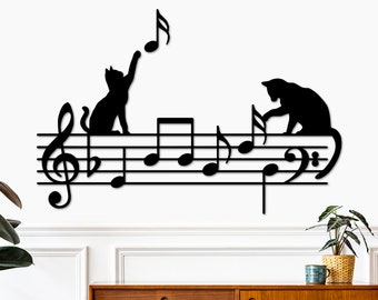 Music Notes Wall Art, Wood Music Art, Cat Wall Art, Music Room Decor, Wall Hangings, Music Themed Decor, Music Lover Gift, Sheet Music Art