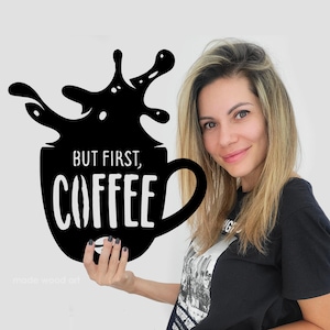 But First Coffee Sign, Coffee Bar Wooden Decor, Cup Art, Kitchen Artwork, Gifts for Coffee Lovers, Coffee Shop, Coffee Mug Wall Hanging