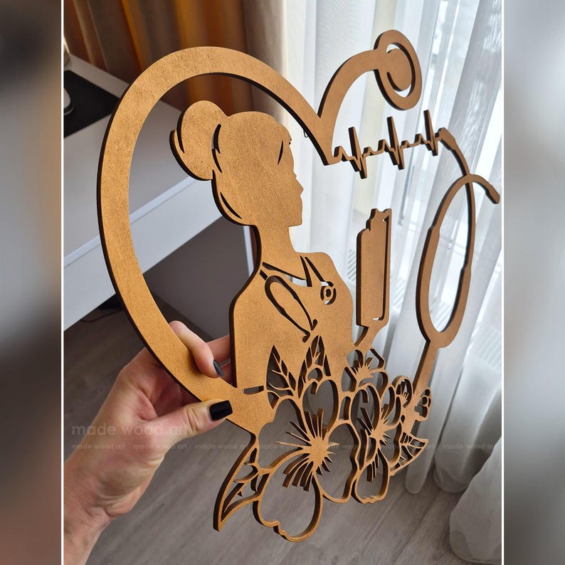 Medische kunst aan de muur, bloemen stethoscoop houtdecor, cadeau verpleegkundige, teken ademhalingstherapeut, kamer verpleegkundige, afstudeercadeau, decor dokterspraktijk afbeelding 12