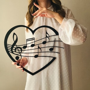 Musiknoten-Wandkunst, Holzmusiksymbol, Klavierschild, Notenblätter, Geschenke für Musiker, Violinschlüssel, Liebesmusik-Wanddekoration, Herzkunst