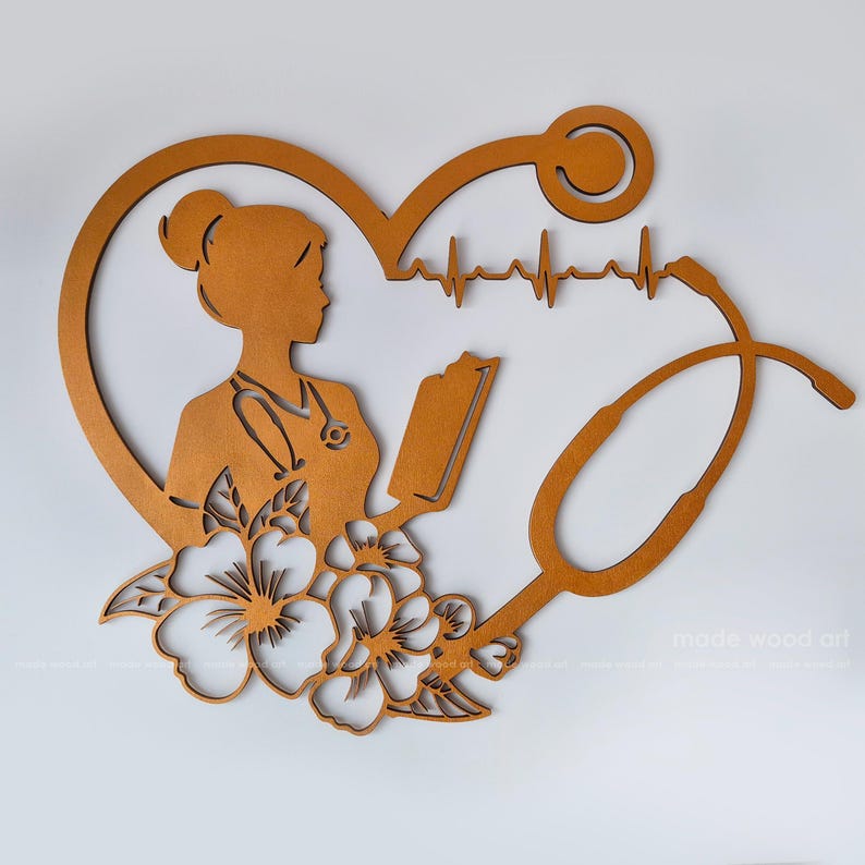 Medische kunst aan de muur, bloemen stethoscoop houtdecor, cadeau verpleegkundige, teken ademhalingstherapeut, kamer verpleegkundige, afstudeercadeau, decor dokterspraktijk afbeelding 11