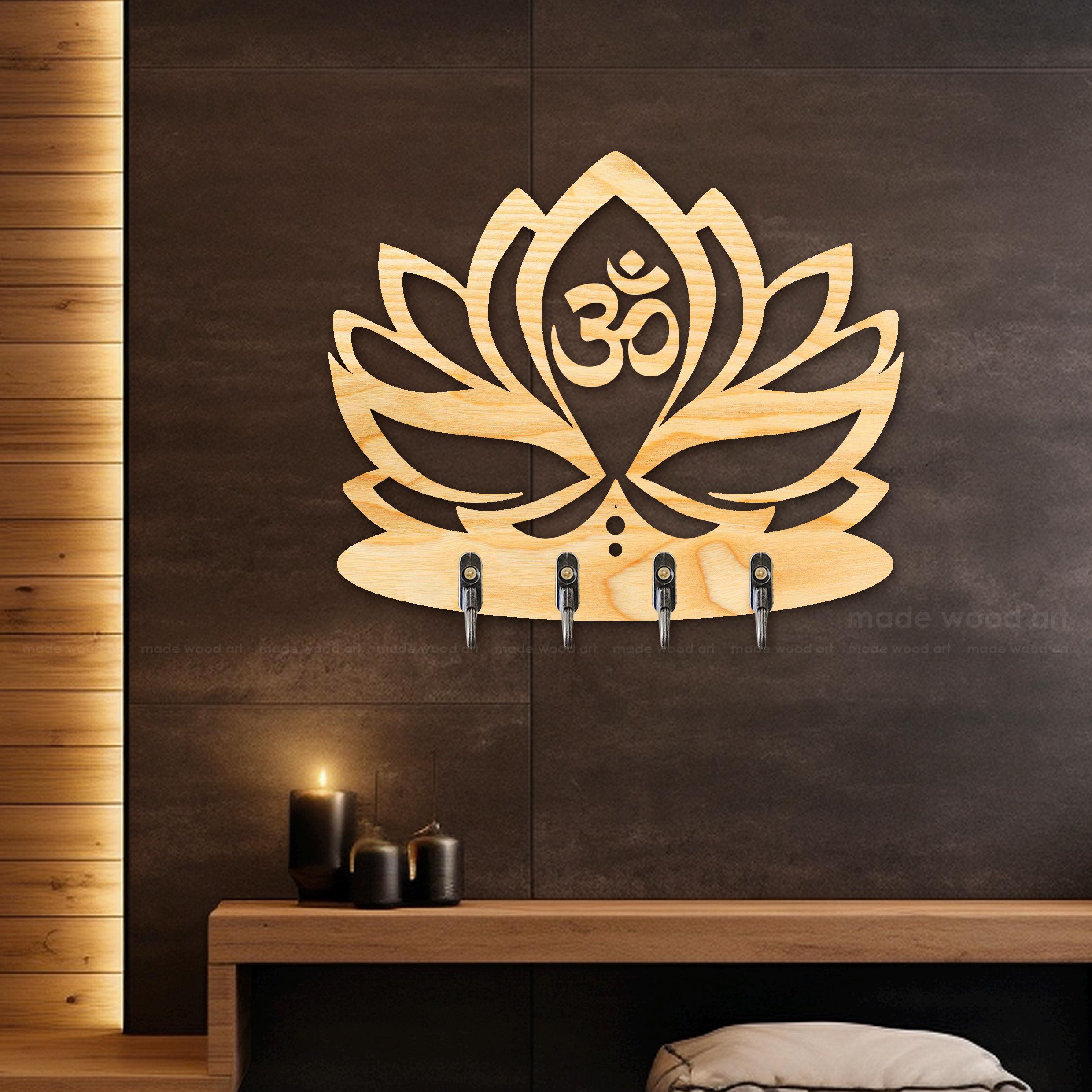 Key Racks Flowetr Key Holder, Wood Key Hook, Lotus Flower Wall Art, Meditation Room, Yoga ...