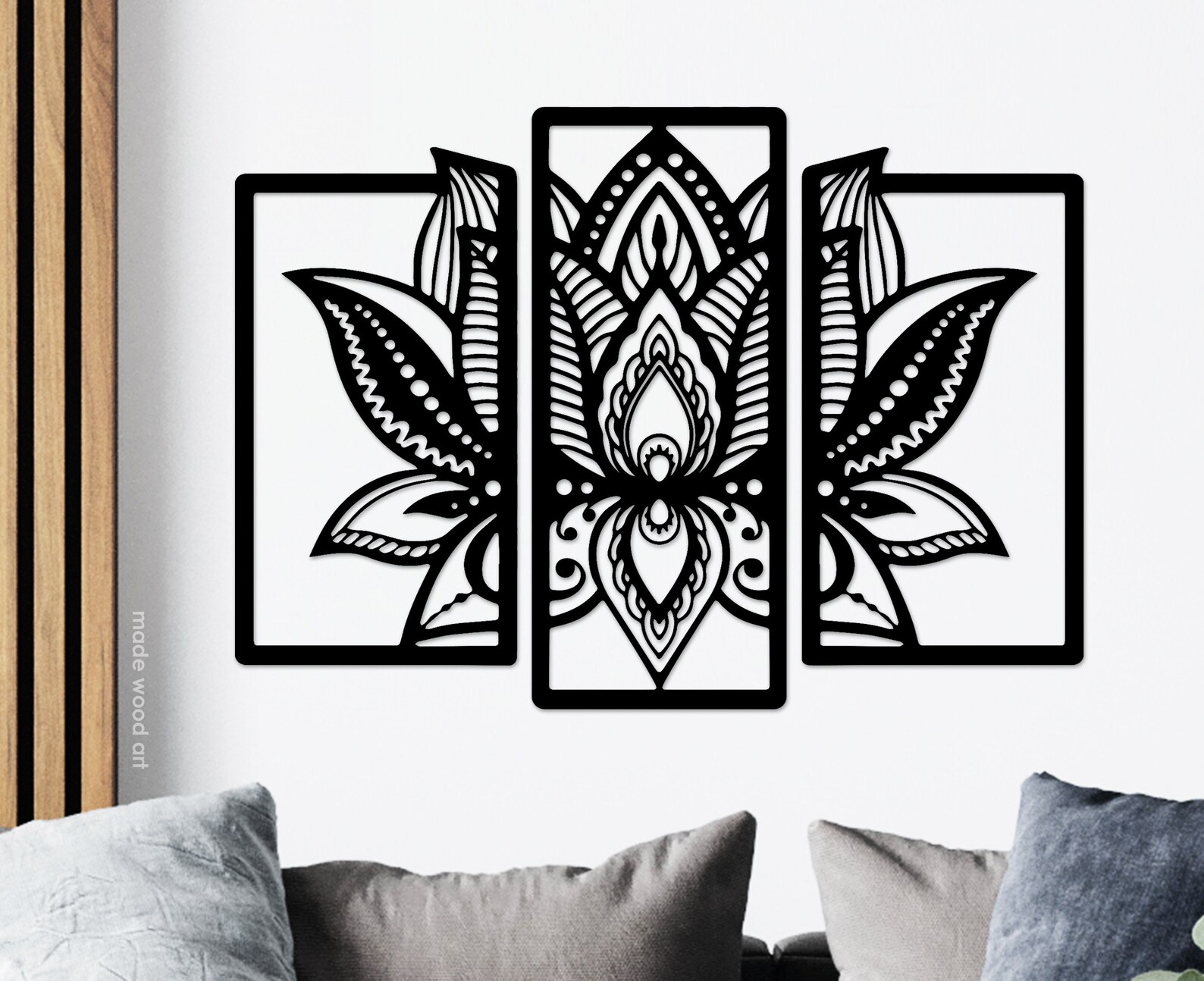 Lotus Flower Wall Art Wood Wall Art Triptych Wall Art Etsy