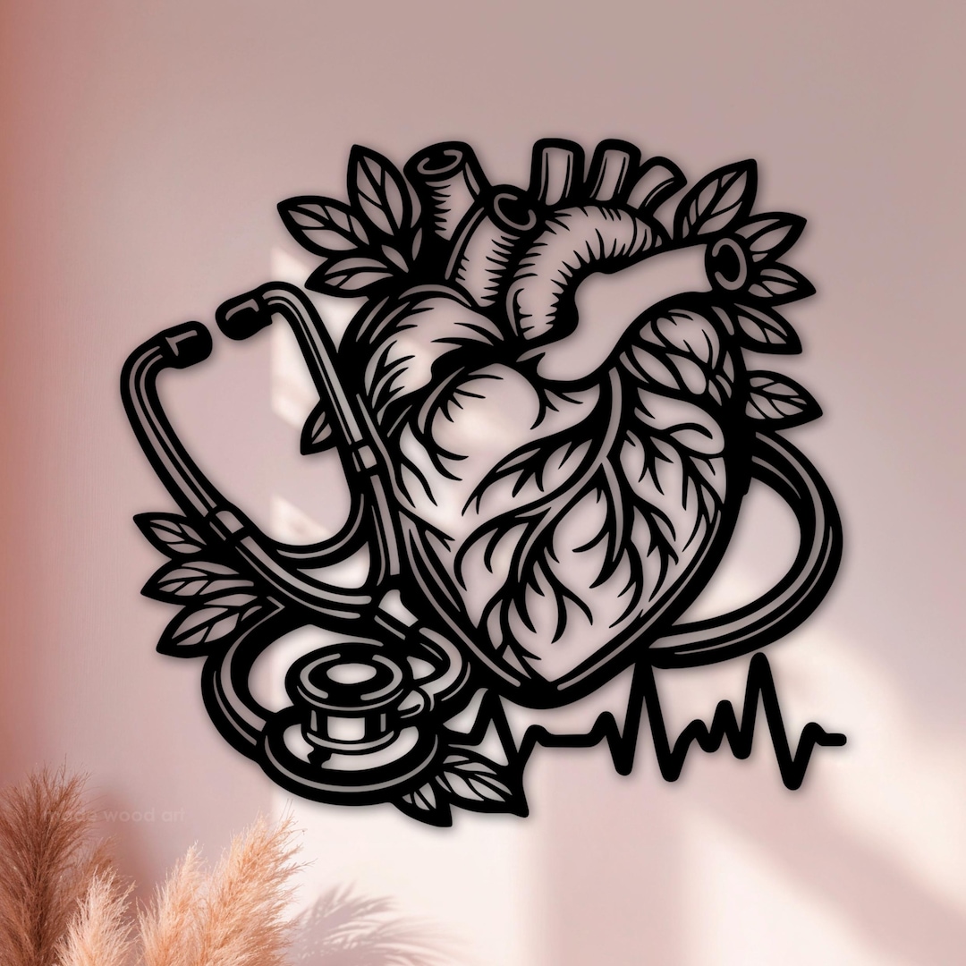 Botanical Heart Wall Art, Stethoscope Wooden Sign, Medical Office Decor ...