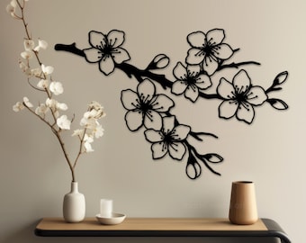 Cherry Blossom Wood Wall Decor, Japandi Wall Art, Sakura Tree Artwork, Asian Wall Hanging, Japanese Gifts, Flowers Sign, Bedroom Decoration