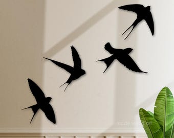 Flock of Birds Wooden Wall Art, Flying Swallows Wall Sculpture, Minimalist Wall Decor Over the Bed, Copper Bird Wall Hanging, Room Decor