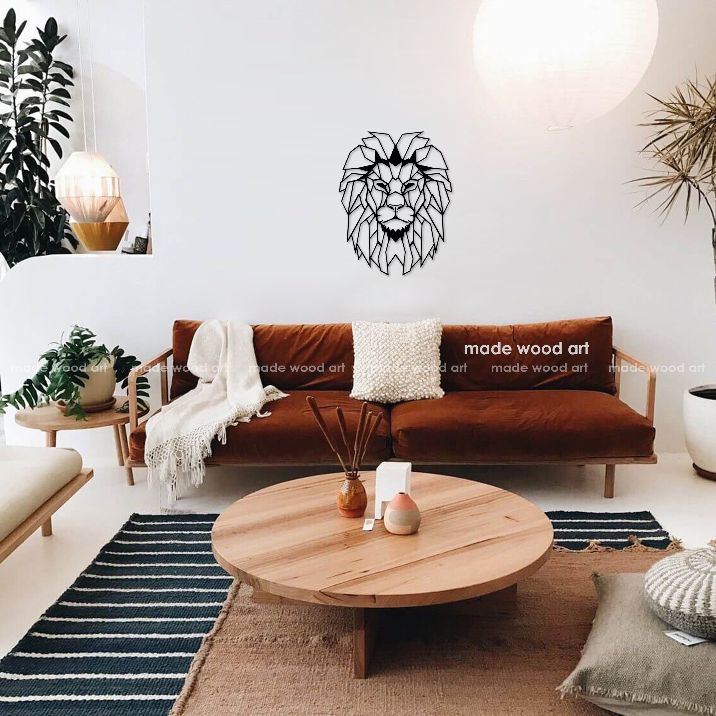 Wooden Lion Wall Decoration Geometric Wall Art Geometric Lion Etsy