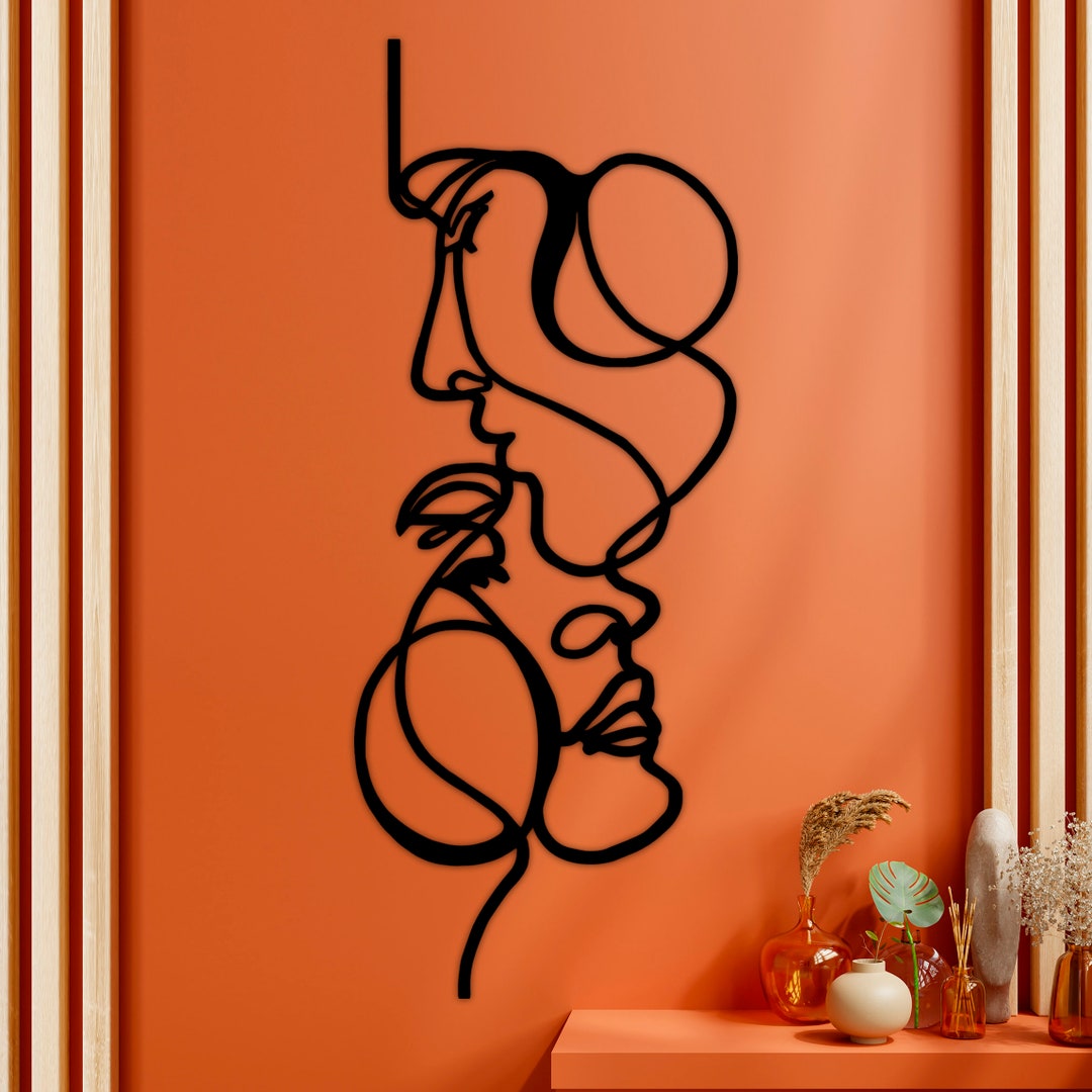 Couple Wall Art Wood Wall Art Abstract Couple Line Art Line Etsy