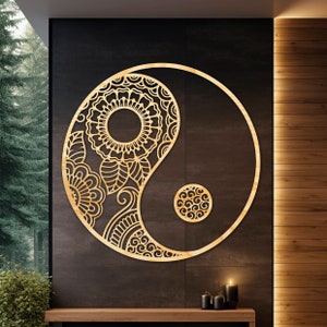 Wood Yin Yang Decor, Zen Artwork, Round Wall Art, Meditation Room, Sacred Geometry, Yoga Gifts,  Spiritual Wall Sign, Wall Hanging