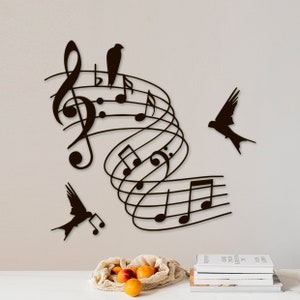 Music Wall Art, Wooden Bird Wall Decor, Sheet Music, Room Decor, Musical Notes, Music Studio Artwork, Piano Teacher Gift, Music Themed Sign