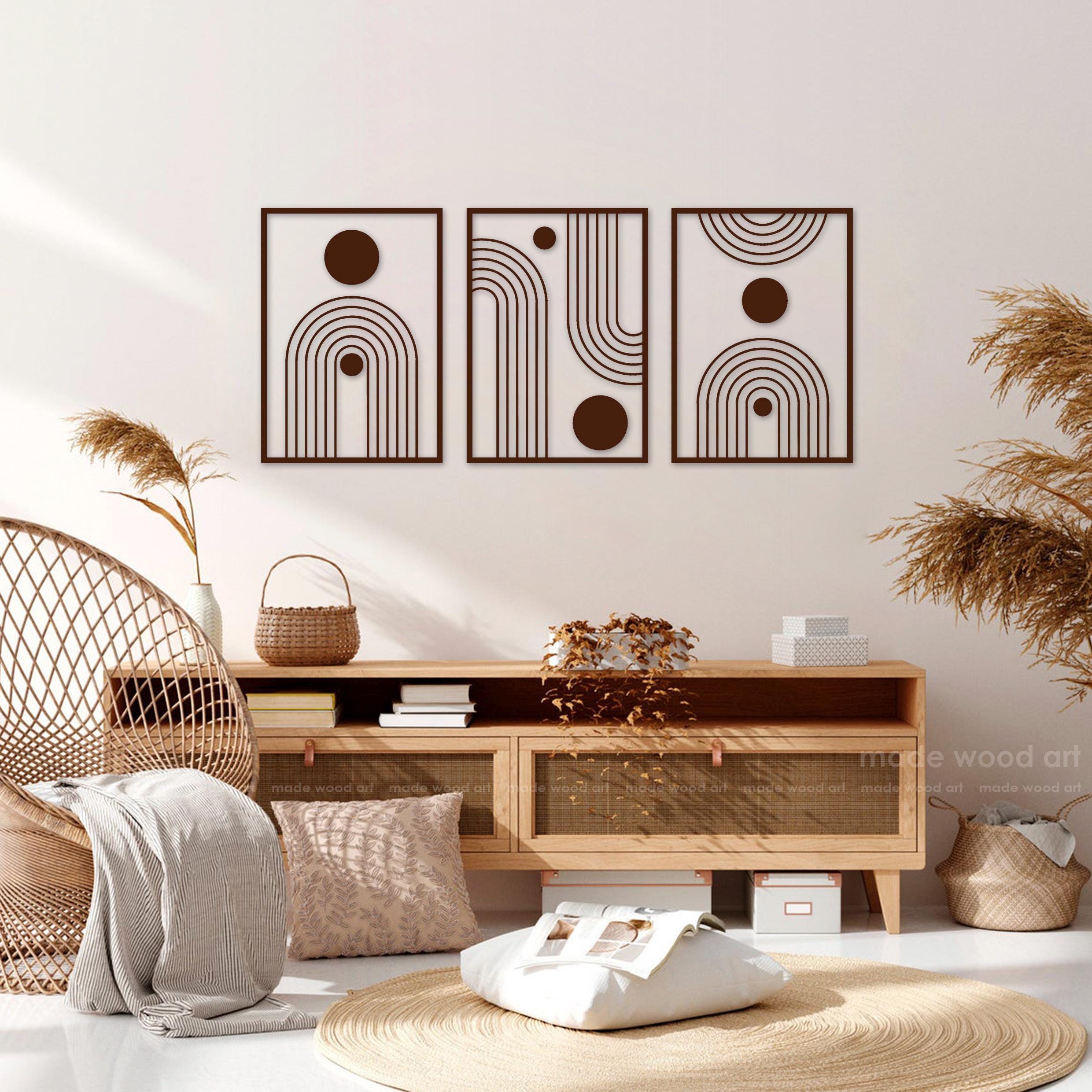Wood Wall Panel, Triptych Decor, 3 Piece Wall Art Set, One Line