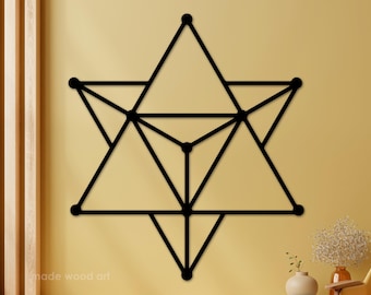 Simbolo Merkaba in legno, decorazione murale di geometria sacra, tetraedro stellato da appendere al muro, decorazione per la meditazione, regalo per lo yoga, opera d'arte per la camera da letto, segno spirituale