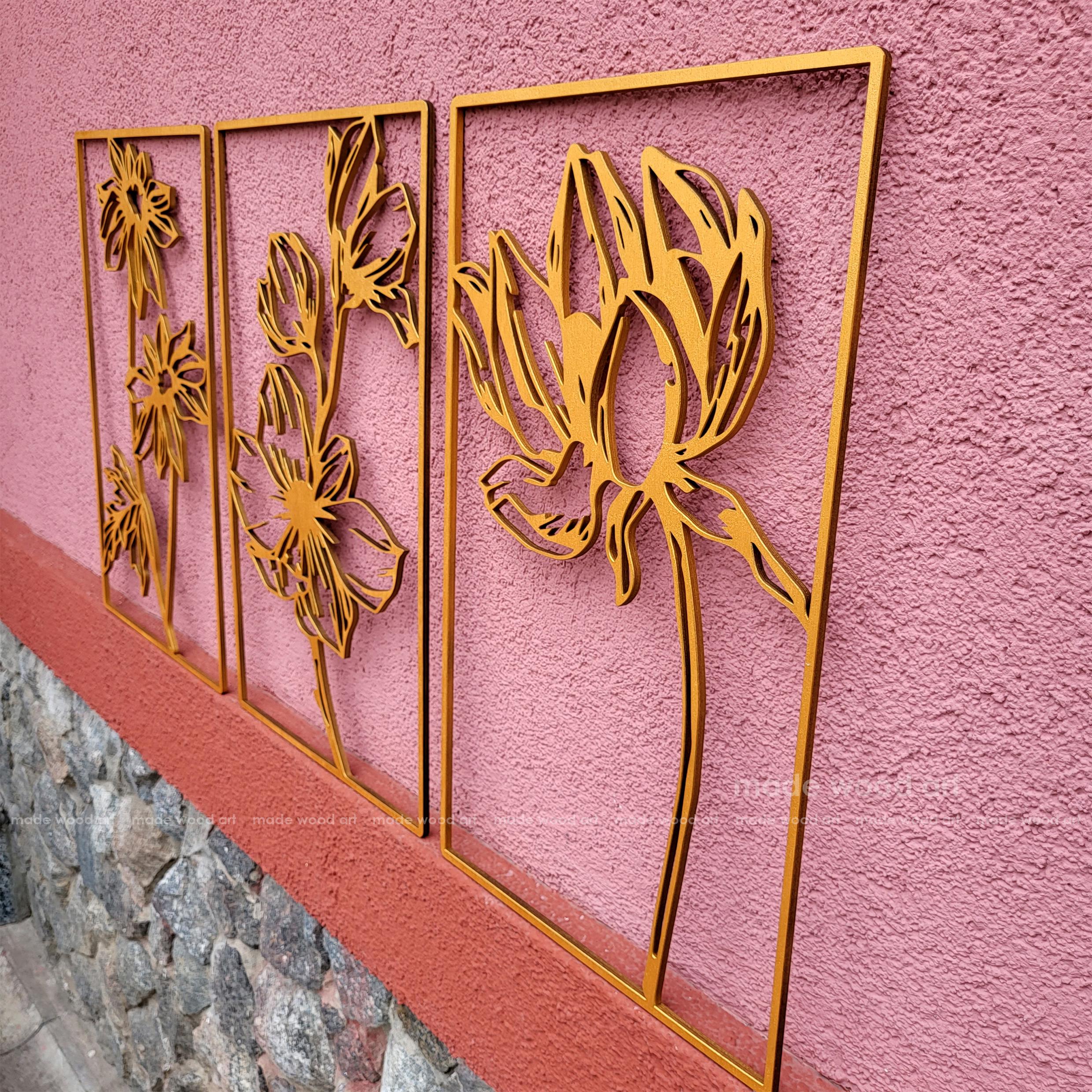 Set di 3 decorazioni artistiche da parete con piante floreali 40