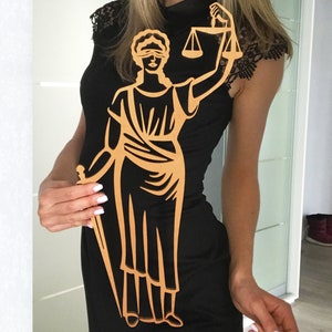 Blind Lady Justice Wall Art, Wooden Greek Scales of Justice, Lawyer Gift for Women, Judge Gifts, Themis Stencil, Lawyer Office Decor