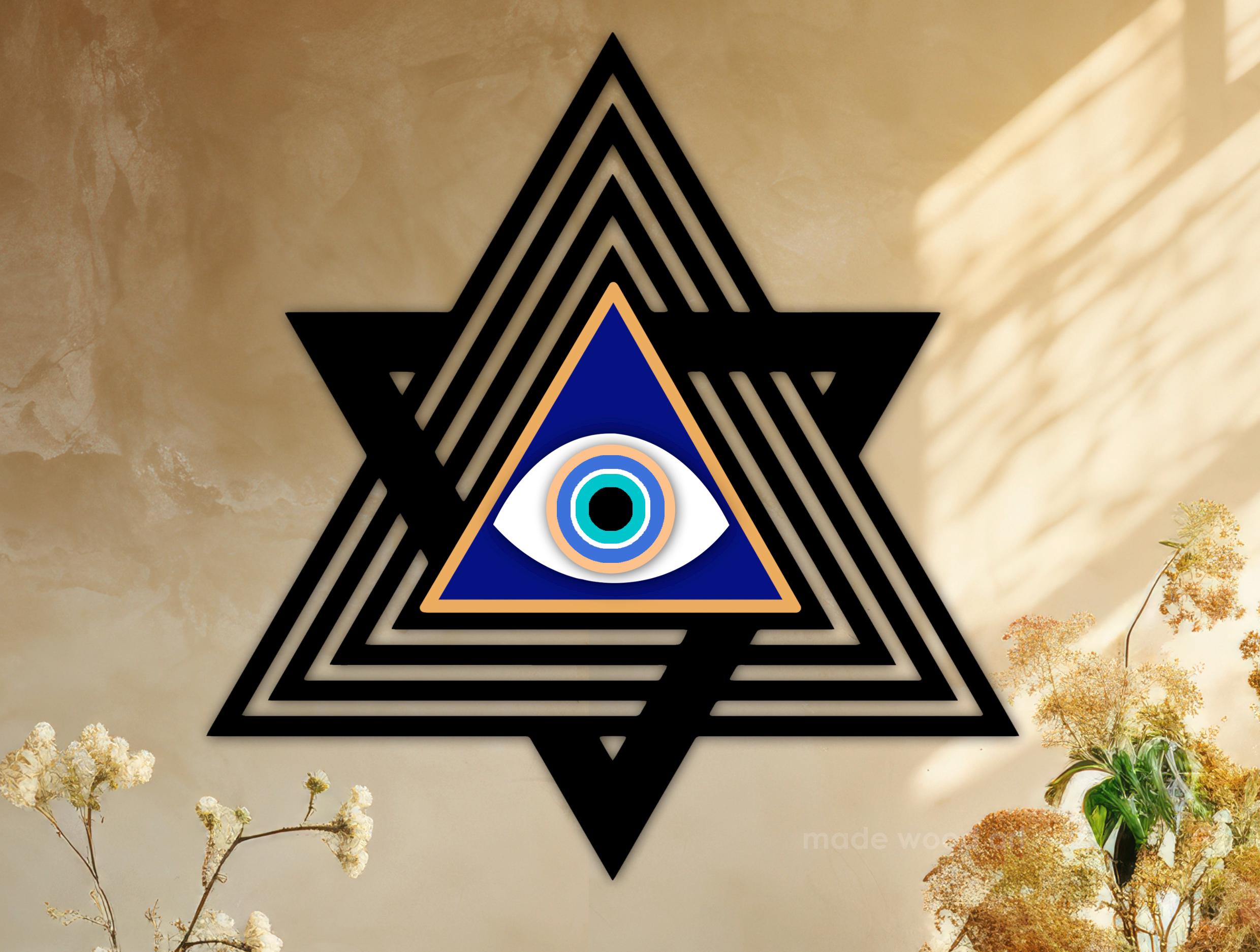 Wooden Star of David, Judaica Wall Art, Blue Evil Eye, Sacred