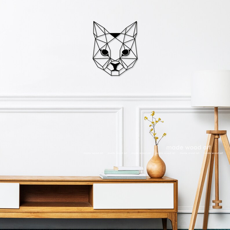 Wood Cat Wall Decor Geometric Cat Wall Art Cat Lover Gift Wall Etsy