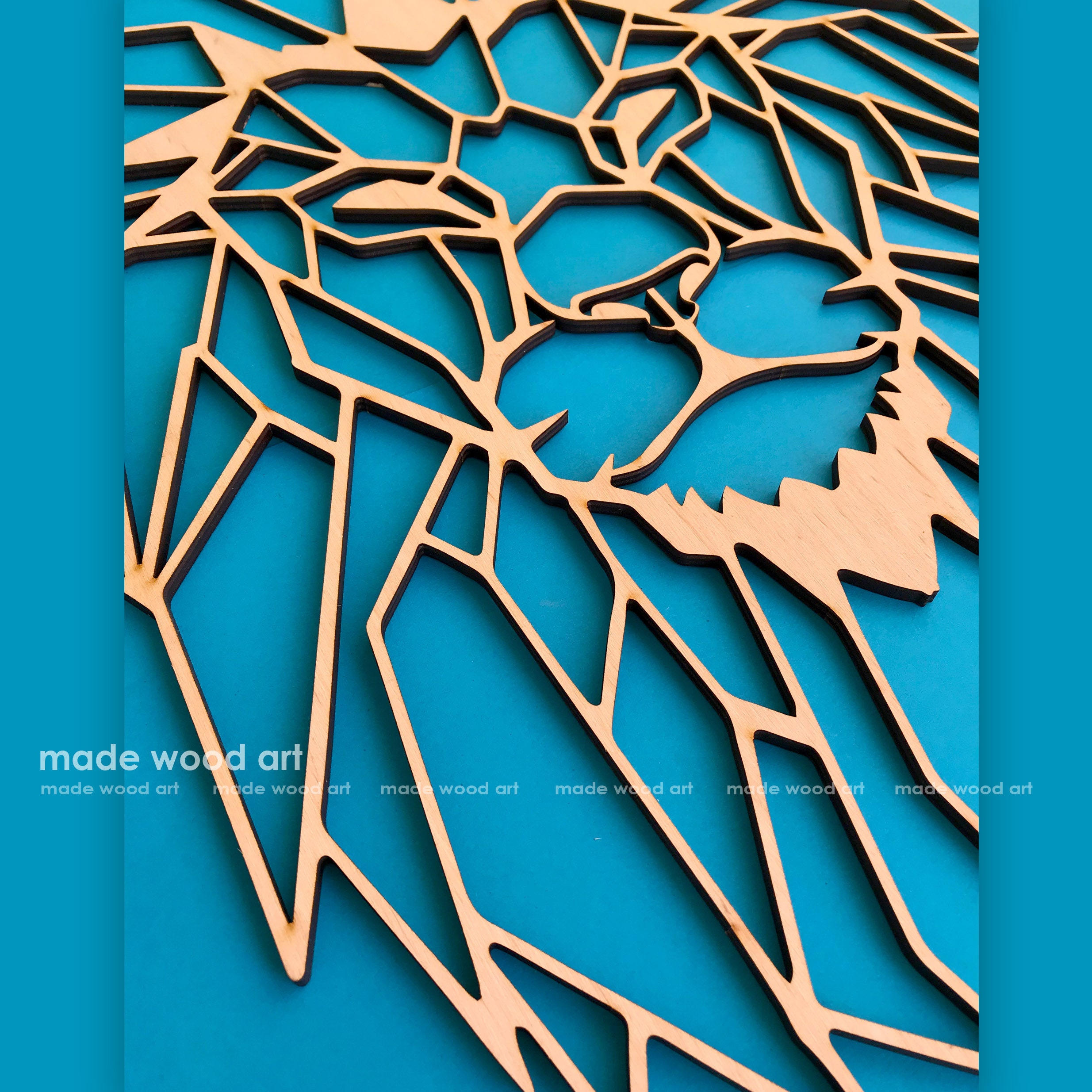 Wooden Lion Wall Decoration Geometric Wall Art Geometric Lion Etsy