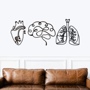 3 Piece Wood Wall Art, Medical Office Decor, Doctor Gift, Human Anatomical, Heart Brain Lungs, Nurse Room Decorations, Medical Student Gift