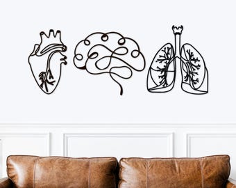 3-delige houten muurkunst, medisch kantoordecor, dokterscadeau, menselijk anatomisch, hart hersenlongen, verpleegkamer decoraties, medisch student cadeau