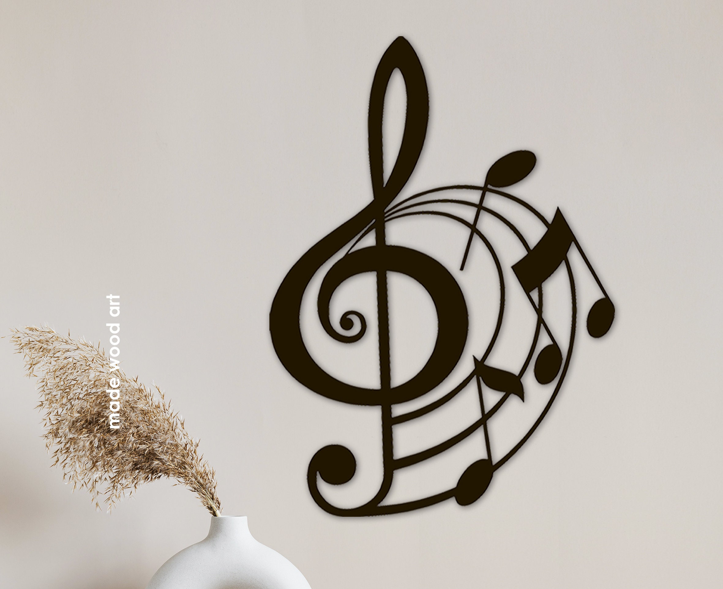 Music notes wall art Wood wall decor Music decor Living room Etsy