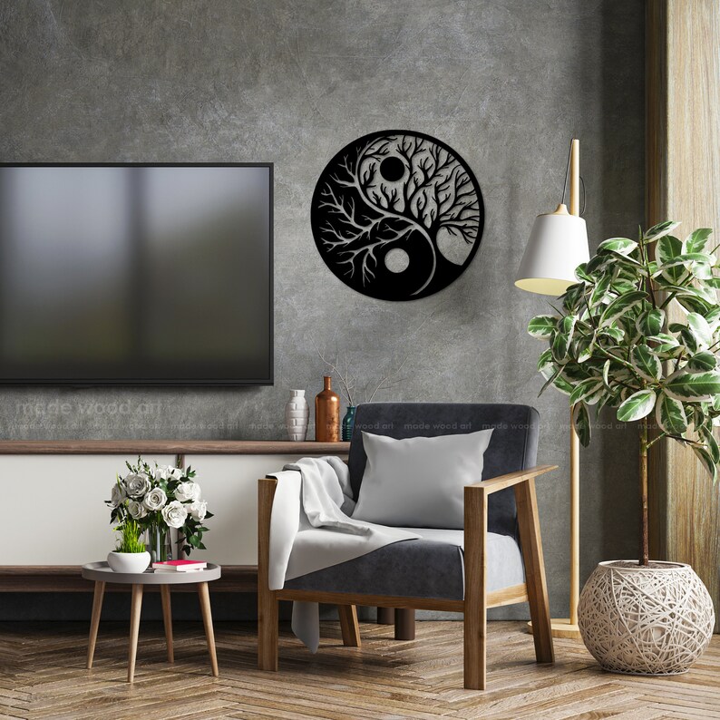 Yin Yang Wood Wall Decor Tree of Life Wall Art Meditation Etsy