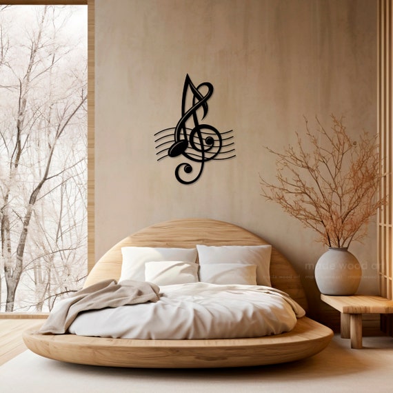 Wandtattoo Musiknoten & Violinschlüssel Mit Blumen – Vinyl-Aufkleber, Ca. 48x116 Cm, Abziehbar – Deko Für Wohnzimmer & Schlafzimmer