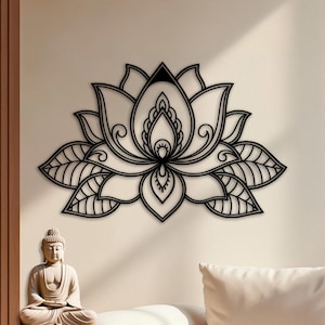 Lotus Flower Wall Art, Wooden Mandala, Yoga Studio Gift, Meditation Room, Zen Artwork, Spiritual Home Decor Items, Bedroom, Hindu Sculpture