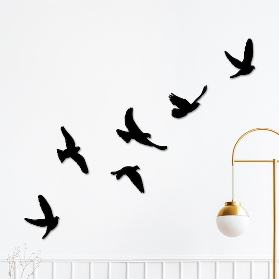 鳥の群れの木製ウォールアート、飛んでいる鳥の壁飾り、ミニマリストの
