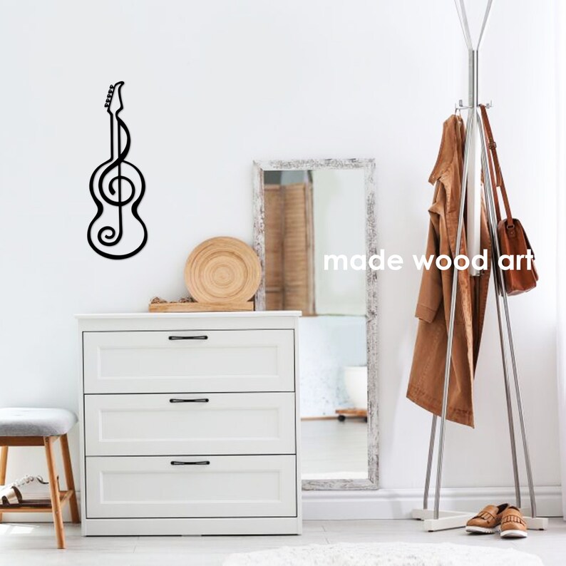 Wood guitar wall art Music theme decor Bedroom wall decor Etsy