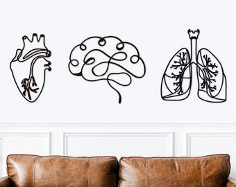 3 Piece Wood Wall Art, Medical Office Decor, Doctor Gift, Human Anatomical, Heart Brain Lungs, Nurse Room Decorations, Medical Student Gift