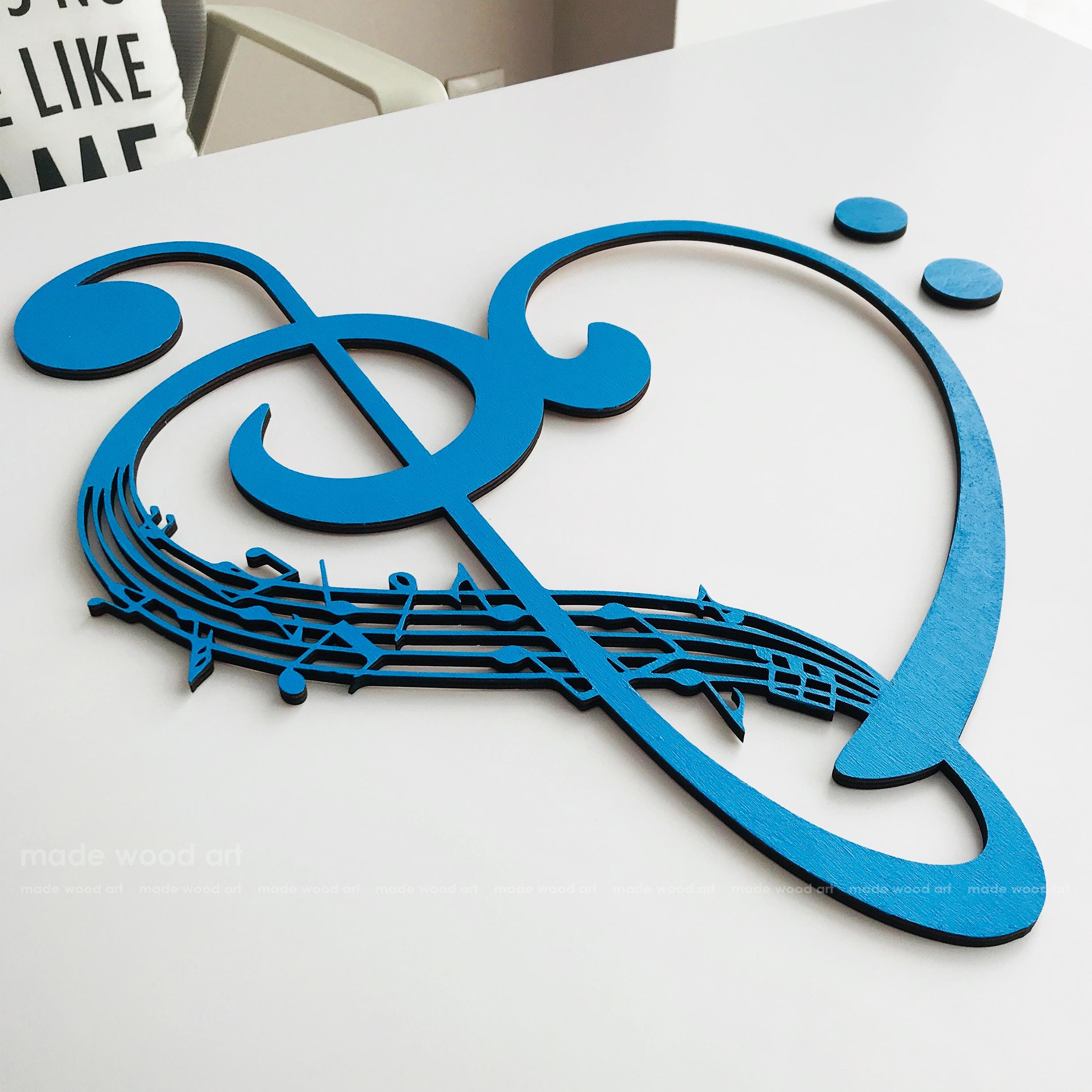 音楽木製ウォールアート、音符ハート、ト音記号サイン、愛のシンボル