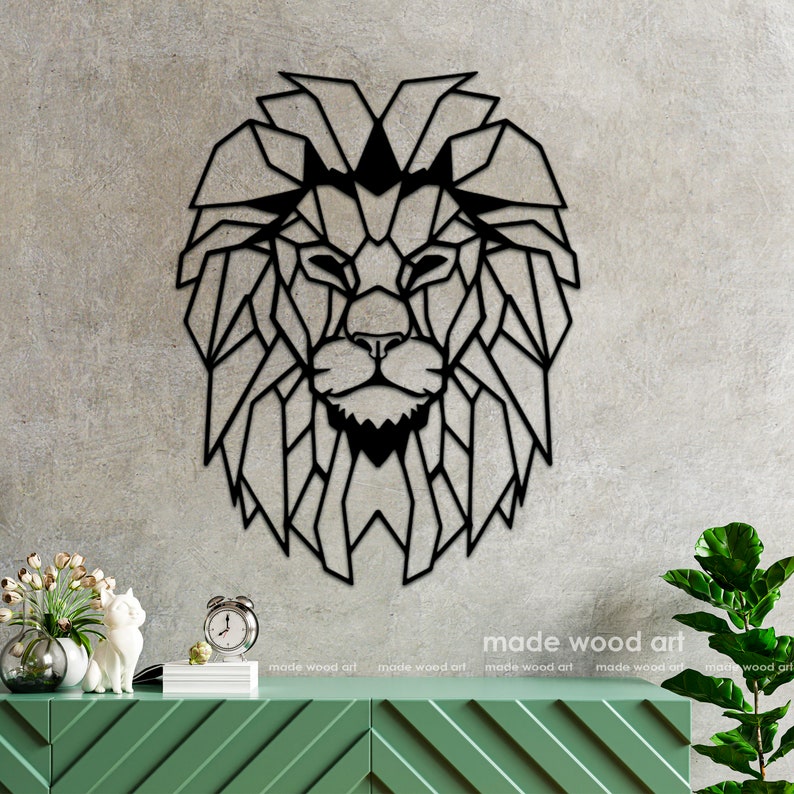 Wooden Lion Wall Decoration Geometric Wall Art Geometric Lion Etsy