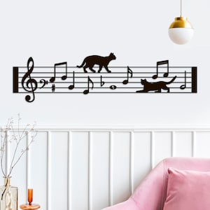 Music Notes Wall Art, Wood Sheet Music, Cat Lover Gift, Music Room Decor, Piano Teacher Gift, Music Themed, Wall Hangings, Music Studio Art