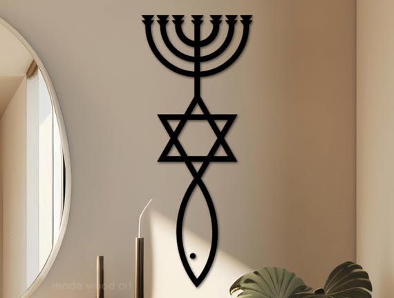 Symbol of Messianic Judaism, Wooden Star of David, Menorah Wall Decor, Judaica Wall Hanging, Jewish Gifts, Hanukkah, Religious Sign