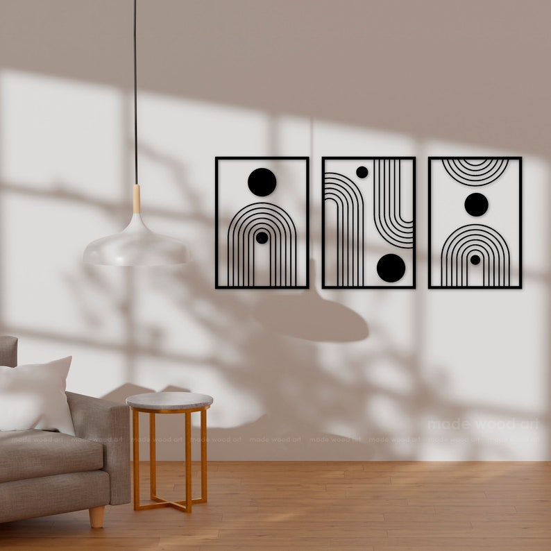 Wood Wall Panel, Triptych Decor, 3 Piece Wall Art Set, One Line Art ...