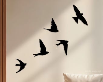 Wooden Birds Wall Decor, Flock of Bird Wall Art, Freedom Wall Sculpture, Flying Birds Wall Sign, Minimalist Wall Hanging Over the Bed