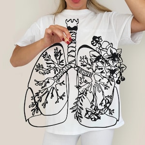Anatomical Lung Art, Respiratory Therapist Gifts, Wood Wall Artwork, Floral One Line Art, Human Anatomy, Gift for Doctor, Medical Wall Decor
