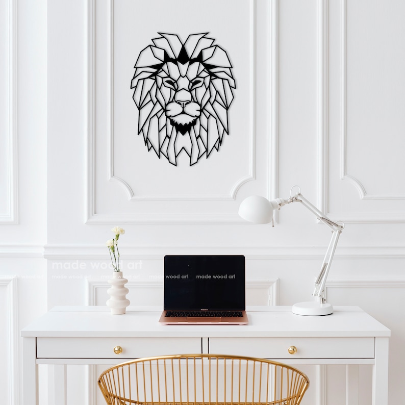 Wooden Lion Wall Decoration Geometric Wall Art Geometric Lion Etsy