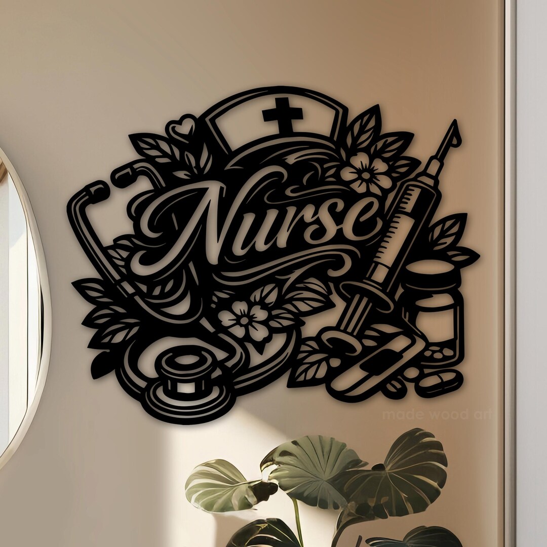 Health Science Decor Nurse Room Wooden Decor, Stethoscope Wall Sign, Floral Medical Artwork ...
